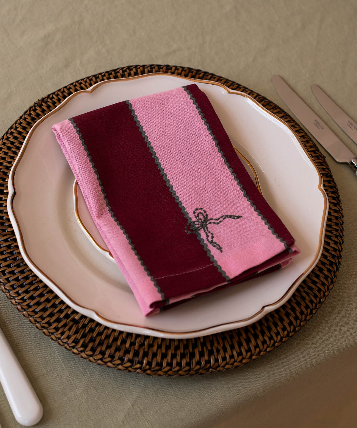 Napkins, Set of 2 - Bold Stripe Burgundy Christmas Avery Row Wholesale 