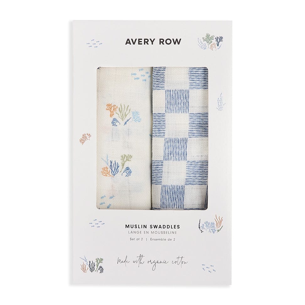 Organic Cotton Baby Muslin Swaddles, Set of 2 - Coastline / Waves Avery Row Wholesale 