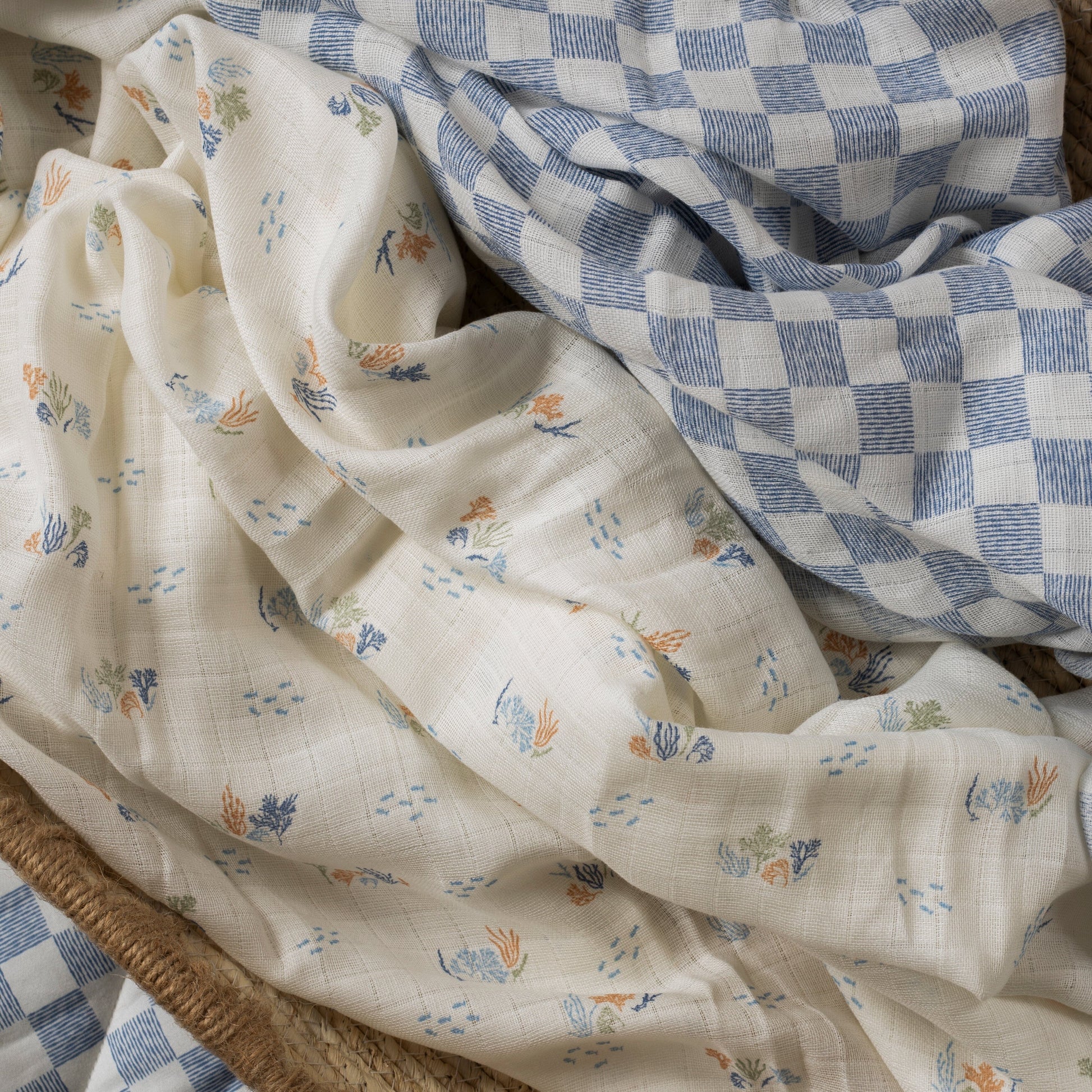 Organic Cotton Baby Muslin Swaddles, Set of 2 - Coastline / Waves Avery Row Wholesale 