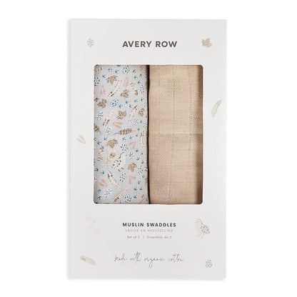 Organic Cotton Baby Muslin Swaddles, Set of 2 - Nature Trail / Natural Avery Row Wholesale 