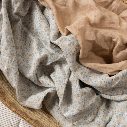 Organic Cotton Baby Muslin Swaddles, Set of 2 - Nature Trail / Natural Avery Row Wholesale 