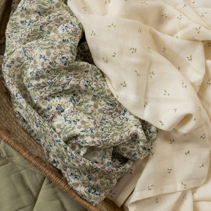 Organic Cotton Baby Muslin Swaddles, Set of 2 - Riverbank / Nettle Scatter Avery Row Wholesale 