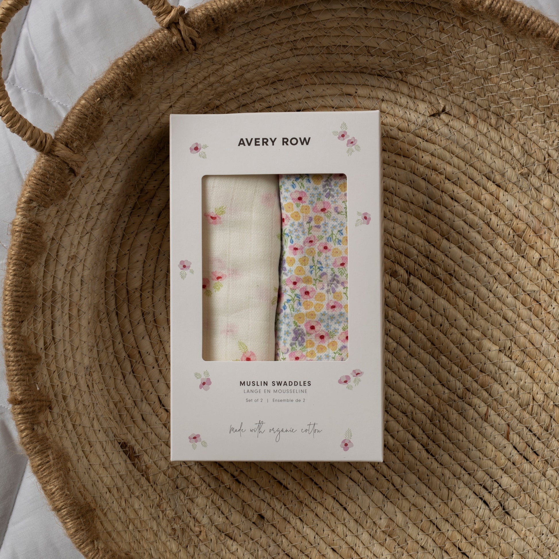 Organic Cotton Baby Muslin Swaddles, Set of 2 - Wildflower Garden / Anemone Avery Row Wholesale 