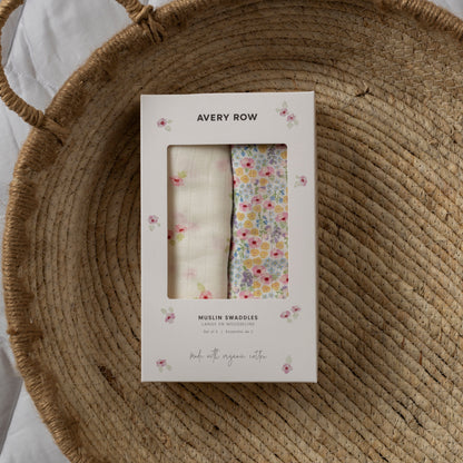 Organic Cotton Baby Muslin Swaddles, Set of 2 - Wildflower Garden / Anemone Avery Row Wholesale 