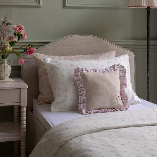 Square Linen Frill Cushion - Pink Check Avery Row Wholesale 