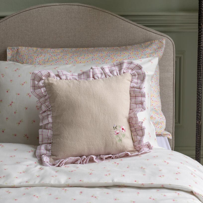Square Linen Frill Cushion - Pink Check Avery Row Wholesale 