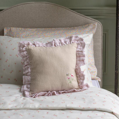 Square Linen Frill Cushion - Pink Check Avery Row Wholesale 