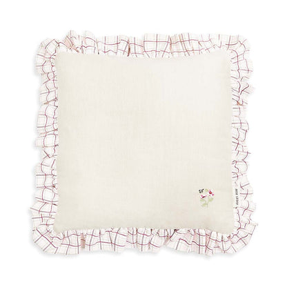 Square Linen Frill Cushion - Pink Check Avery Row Wholesale 