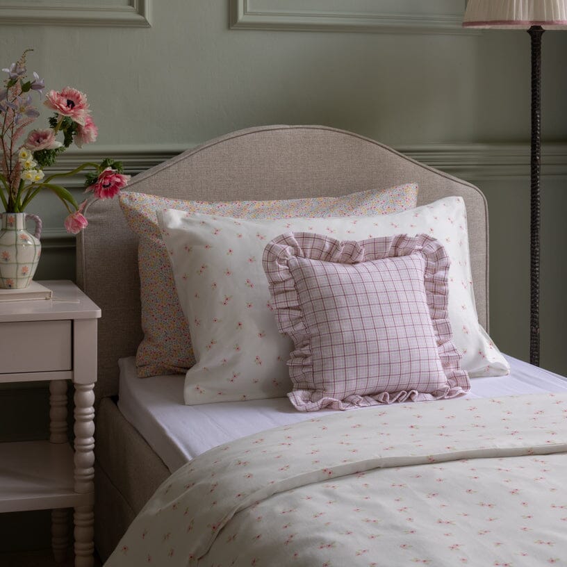 Square Linen Frill Cushion - Pink Check Avery Row Wholesale 
