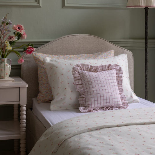 Square Linen Frill Cushion - Pink Check Avery Row Wholesale 