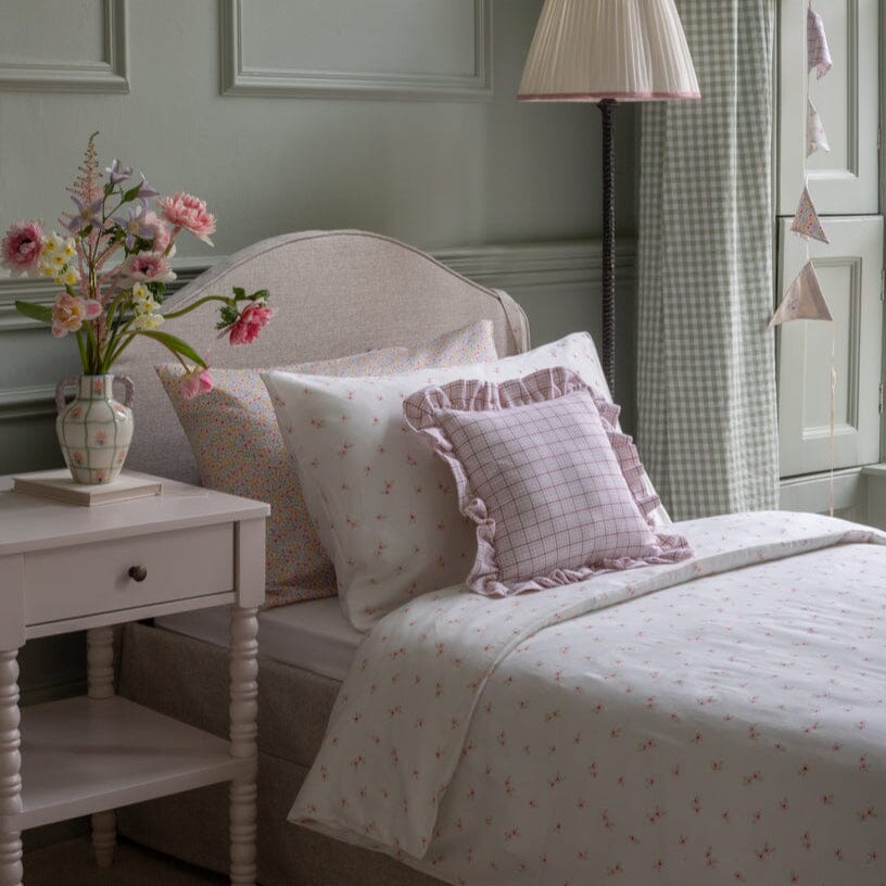 Square Linen Frill Cushion - Pink Check Avery Row Wholesale 