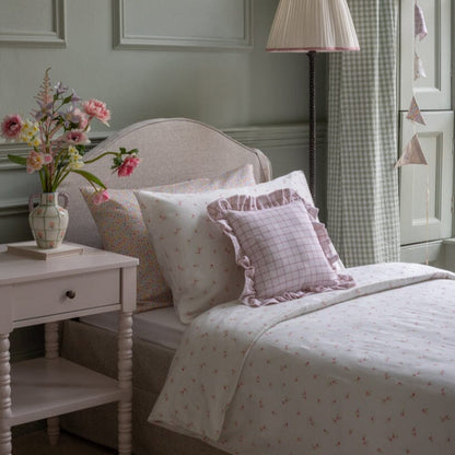 Square Linen Frill Cushion - Pink Check Avery Row Wholesale 