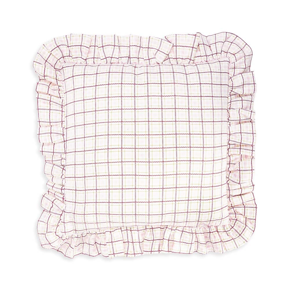 Square Linen Frill Cushion - Pink Check Avery Row Wholesale 