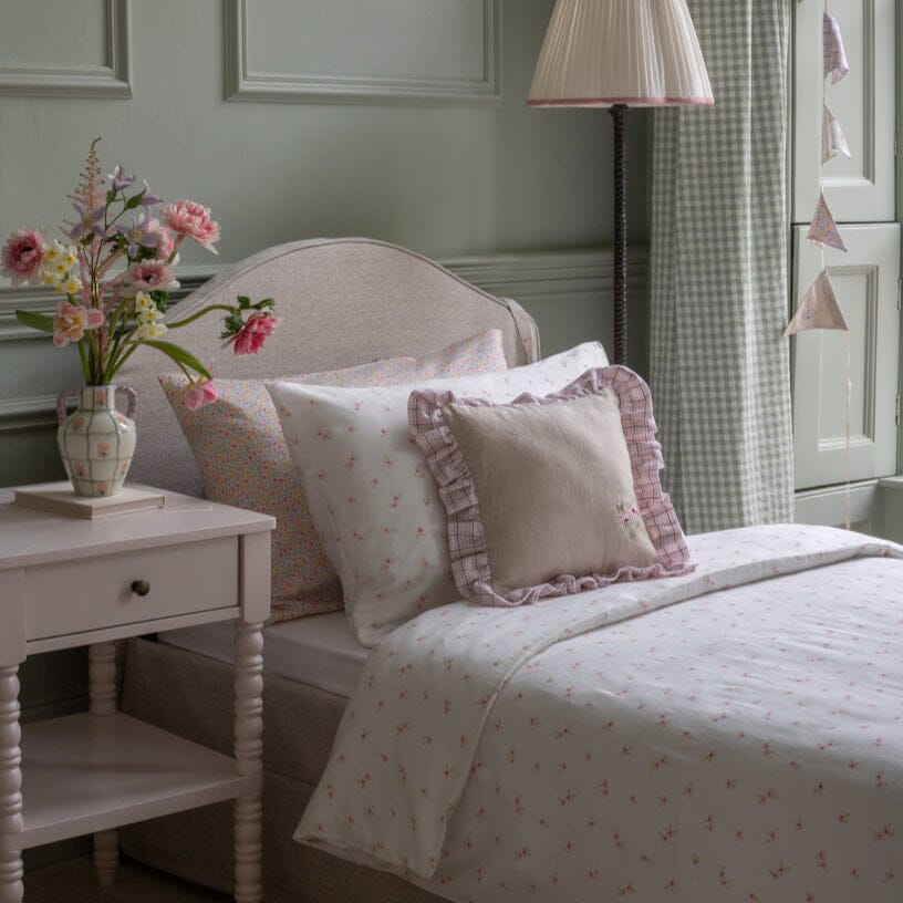 Square Linen Frill Cushion - Pink Check Avery Row Wholesale 
