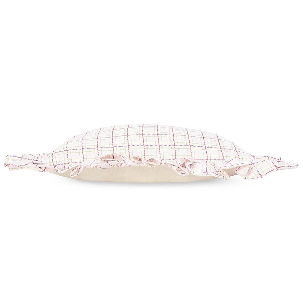 Square Linen Frill Cushion - Pink Check Avery Row Wholesale 