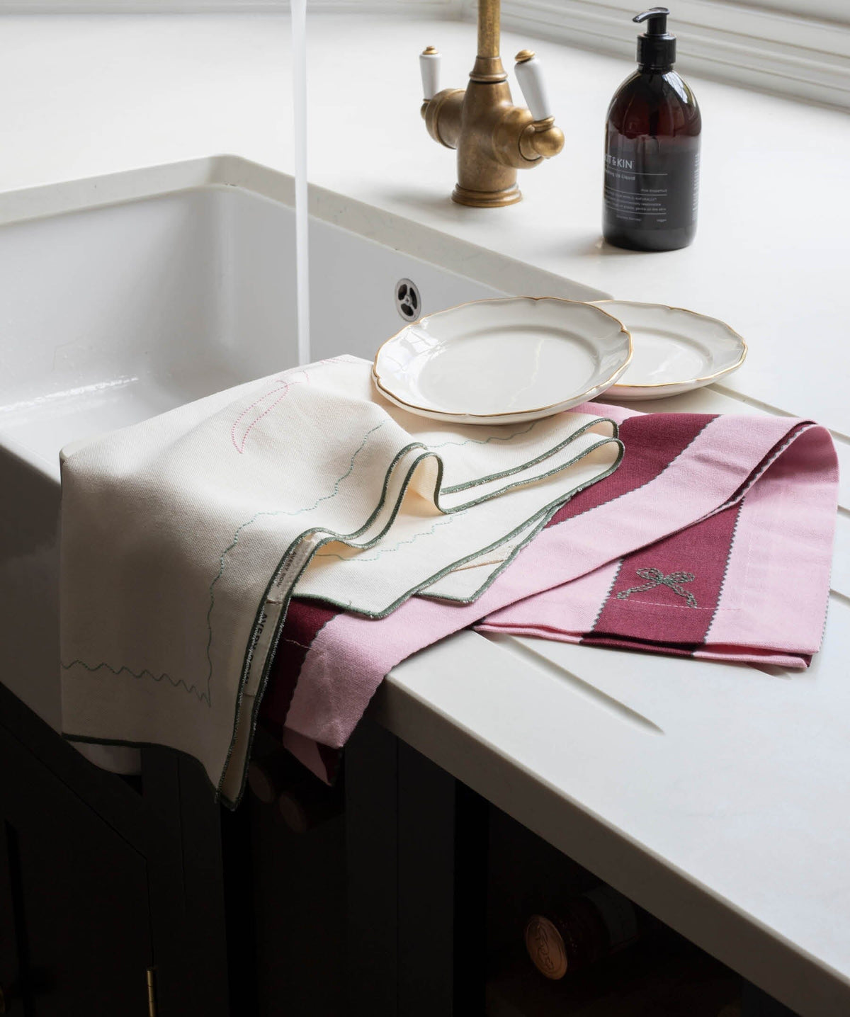 Tea Towels, Set of 2 - Bold Stripe Burgundy Christmas Avery Row Wholesale 