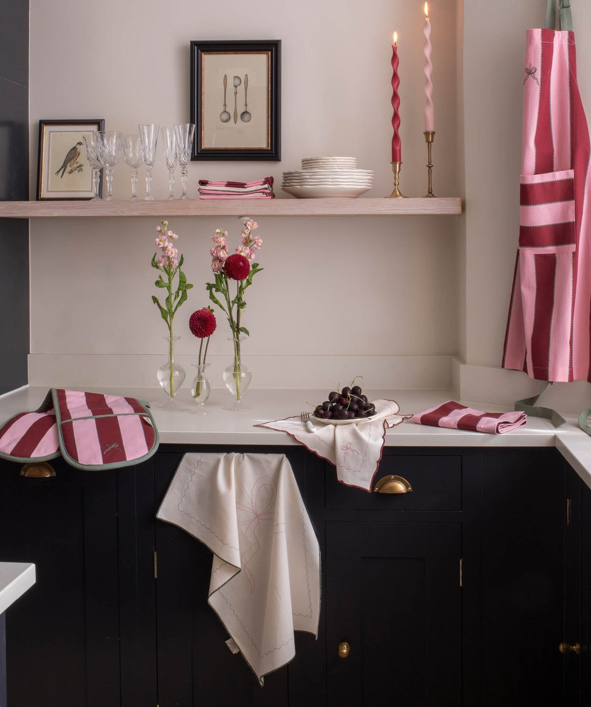 Tea Towels, Set of 2 - Bold Stripe Burgundy Christmas Avery Row Wholesale 