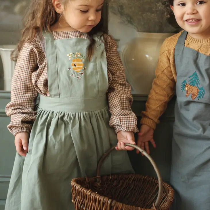 Avery Row - Kid's Embroidered Pinafore Apron - Honey Bee - Organic Cotton Childrens Apron Avery Row 