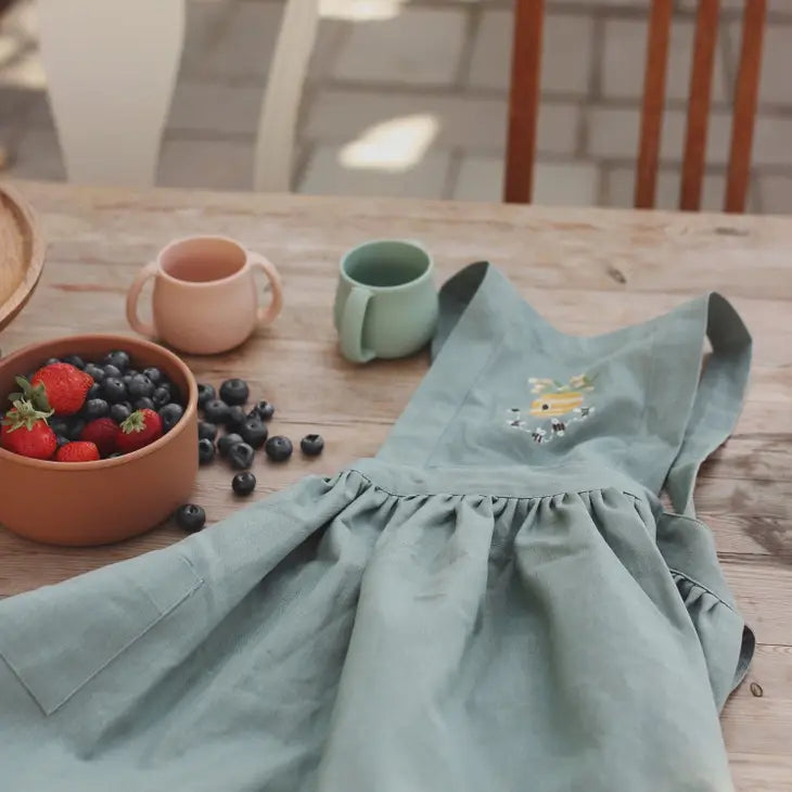Avery Row - Kid's Embroidered Pinafore Apron - Honey Bee - Organic Cotton Childrens Apron Avery Row 