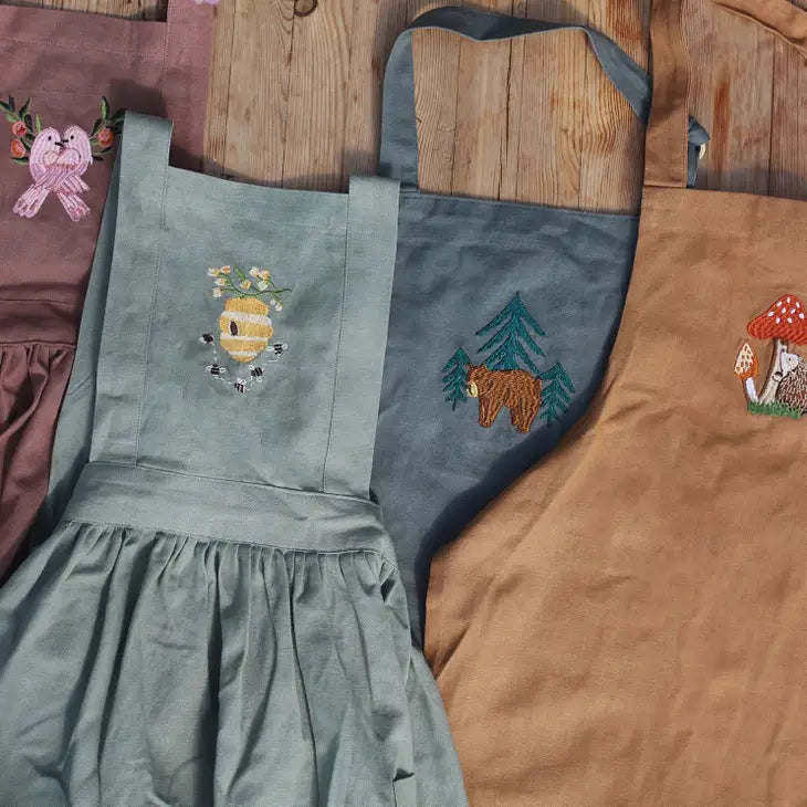 Avery Row - Kid's Embroidered Pinafore Apron - Honey Bee - Organic Cotton Childrens Apron Avery Row 