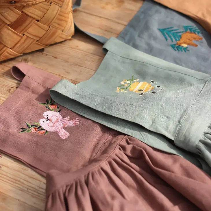 Avery Row - Kid's Embroidered Pinafore Apron - Love Birds - Organic Cotton Childrens Apron Avery Row 